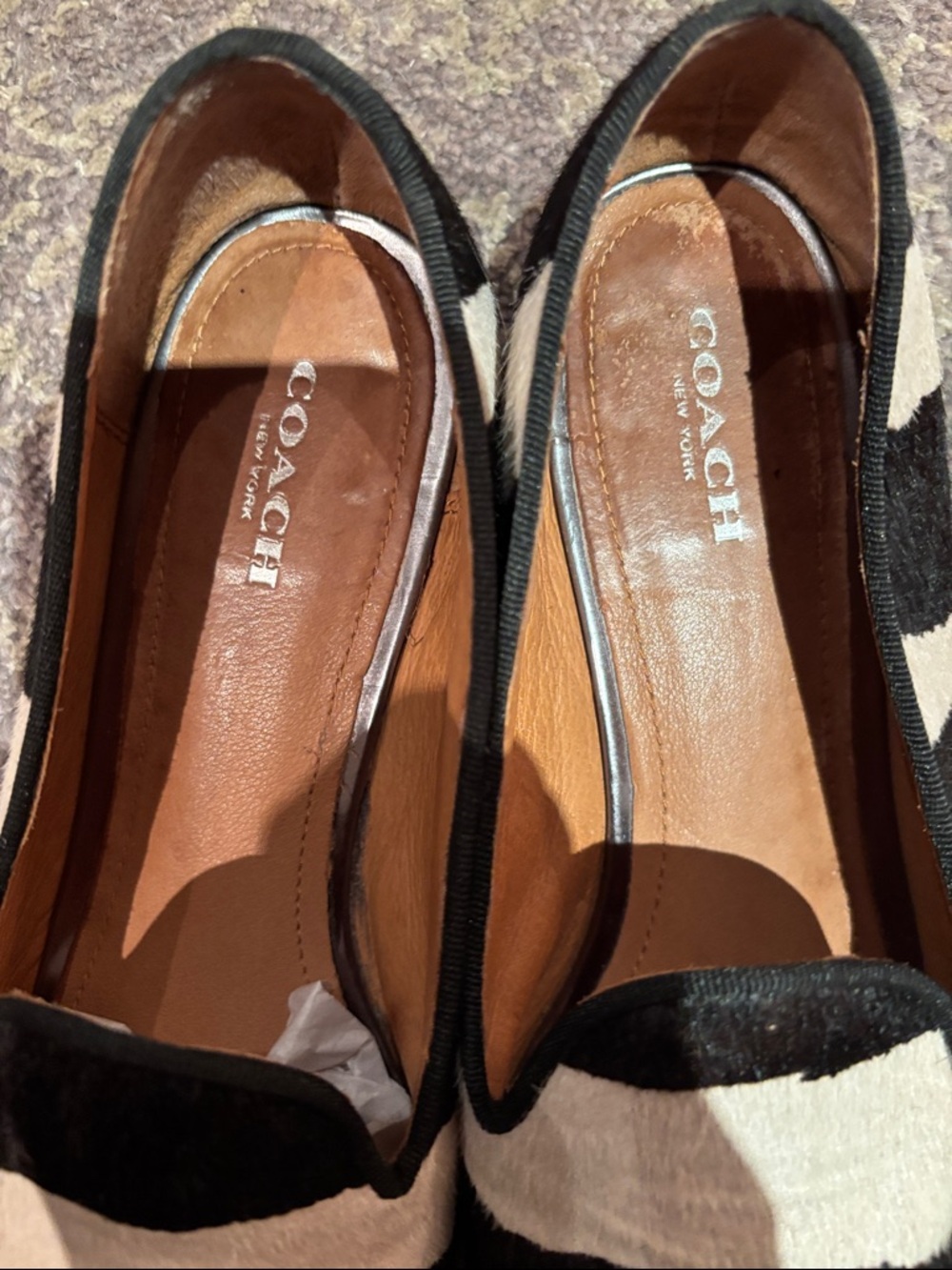 COACH Black and Cream Striped Women's Loafers - Picture 3 of 8